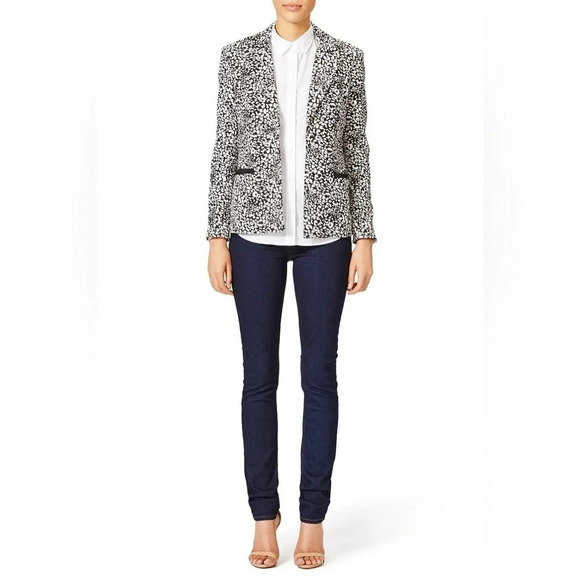 Hunter Bell Casper Black & White Button Closure Blazer Jacket Size 8 Medium M - Picture 2 of 11